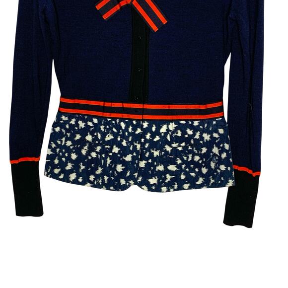Paule Ka L Navy Cardigan Sweater Peplum Hem Bow Detail Twee Aesthetic Quirky - Picture 5 of 8